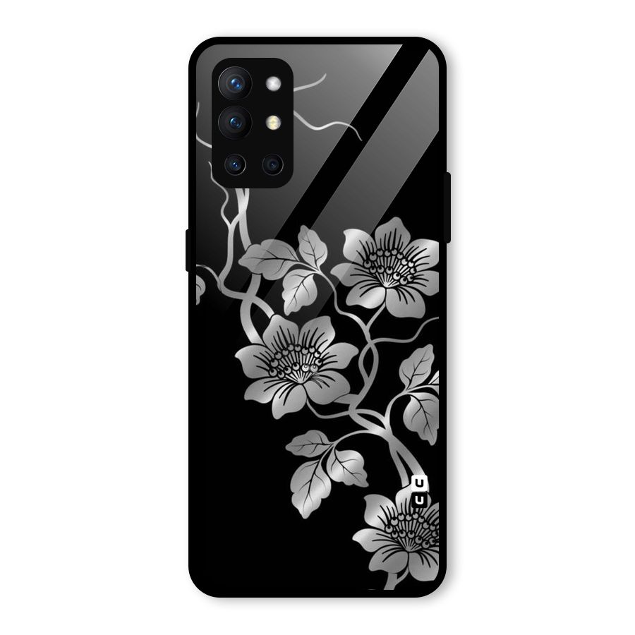 Silver Grey Flowers Glass Back Case for OnePlus 9R