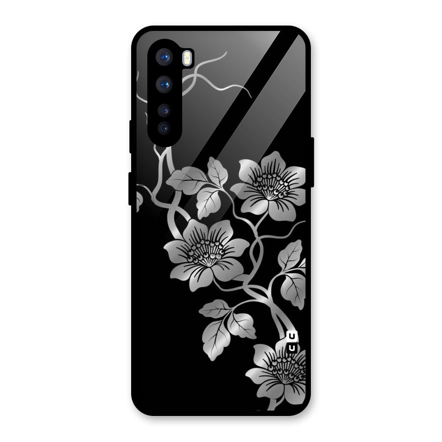 Silver Grey Flowers Glass Back Case for OnePlus Nord