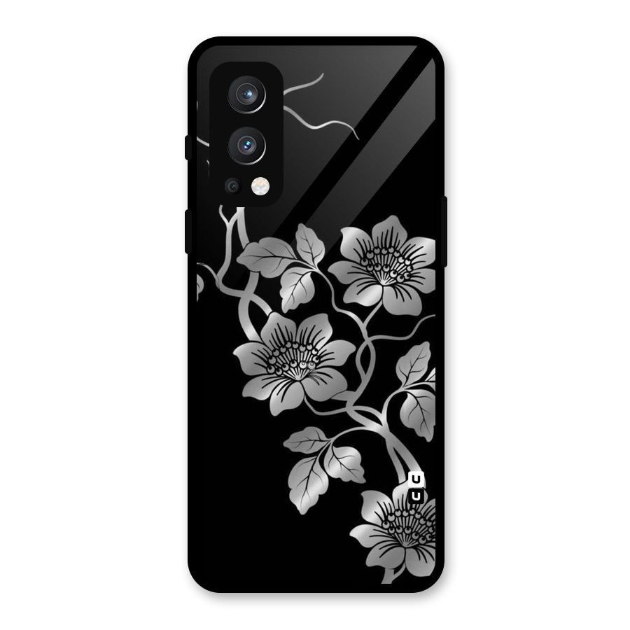 Silver Grey Flowers Glass Back Case for OnePlus Nord 2 5G