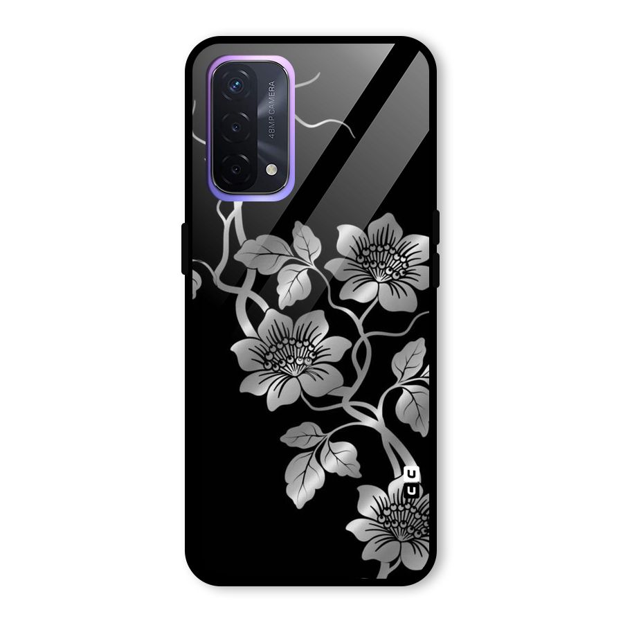 Silver Grey Flowers Glass Back Case for Oppo A74 5G