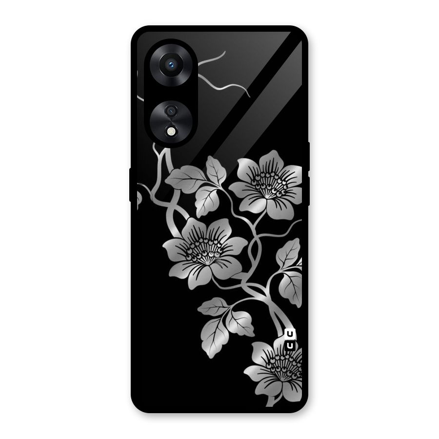 Silver Grey Flowers Glass Back Case for Oppo A78
