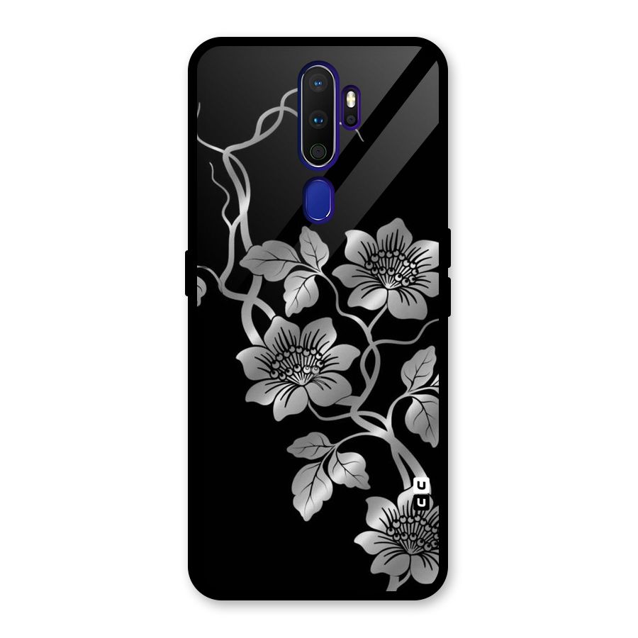 Silver Grey Flowers Glass Back Case for Oppo A9 (2020)