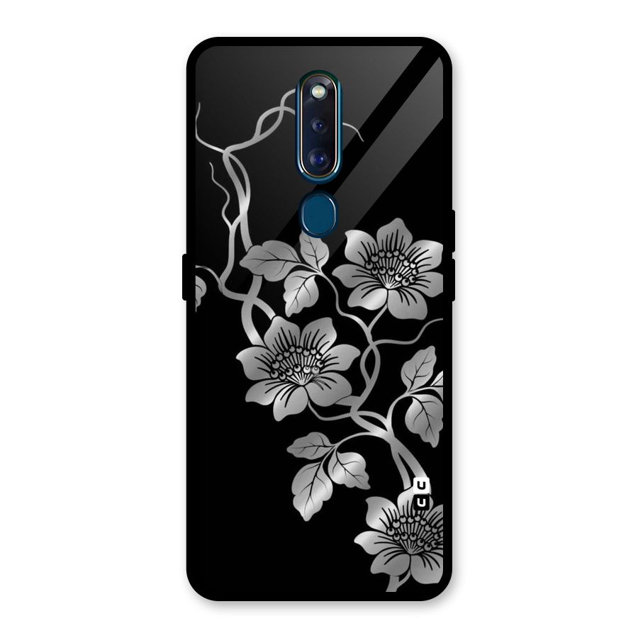 Silver Grey Flowers Glass Back Case for Oppo F11 Pro