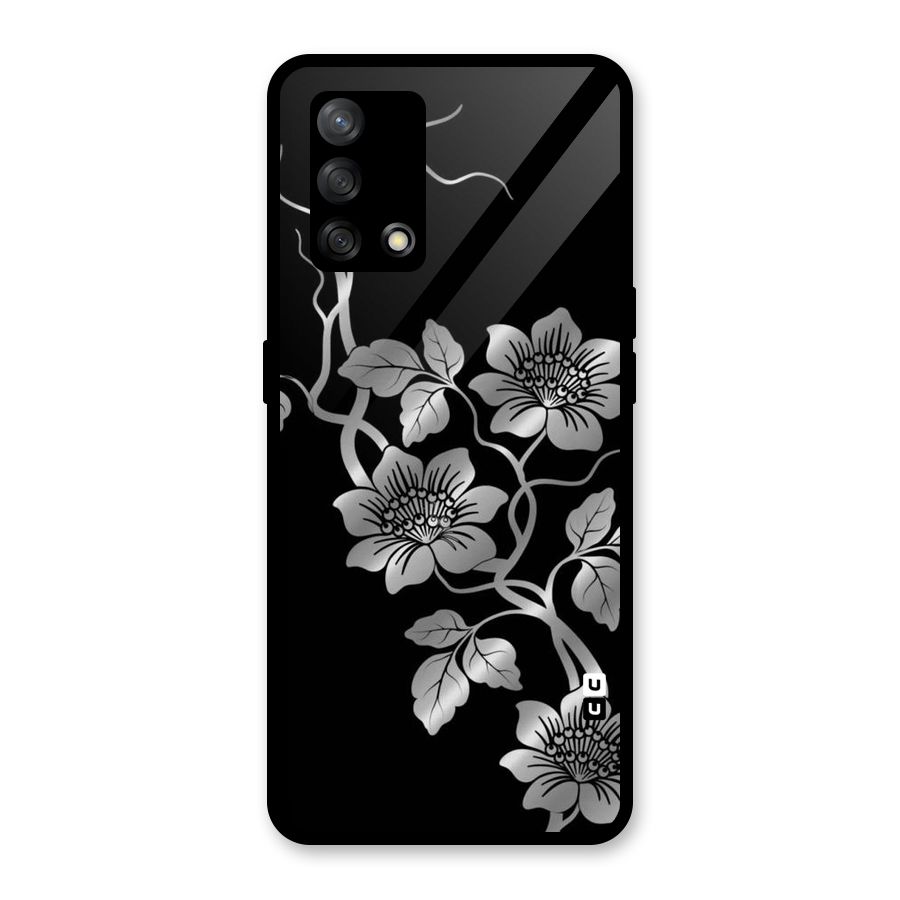 Silver Grey Flowers Glass Back Case for Oppo F19