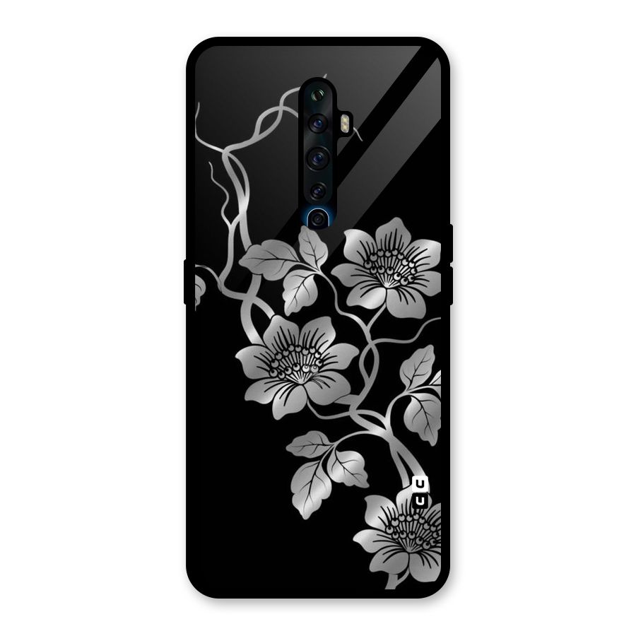 Silver Grey Flowers Glass Back Case for Oppo Reno2 F