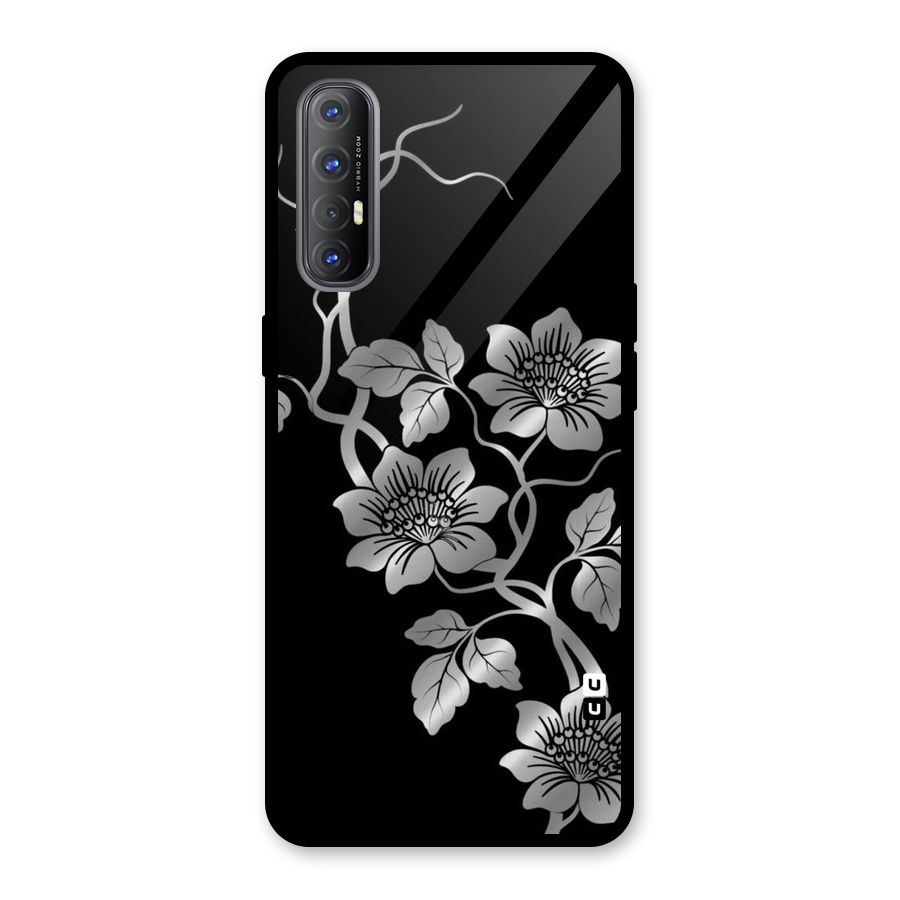 Silver Grey Flowers Glass Back Case for Oppo Reno3 Pro