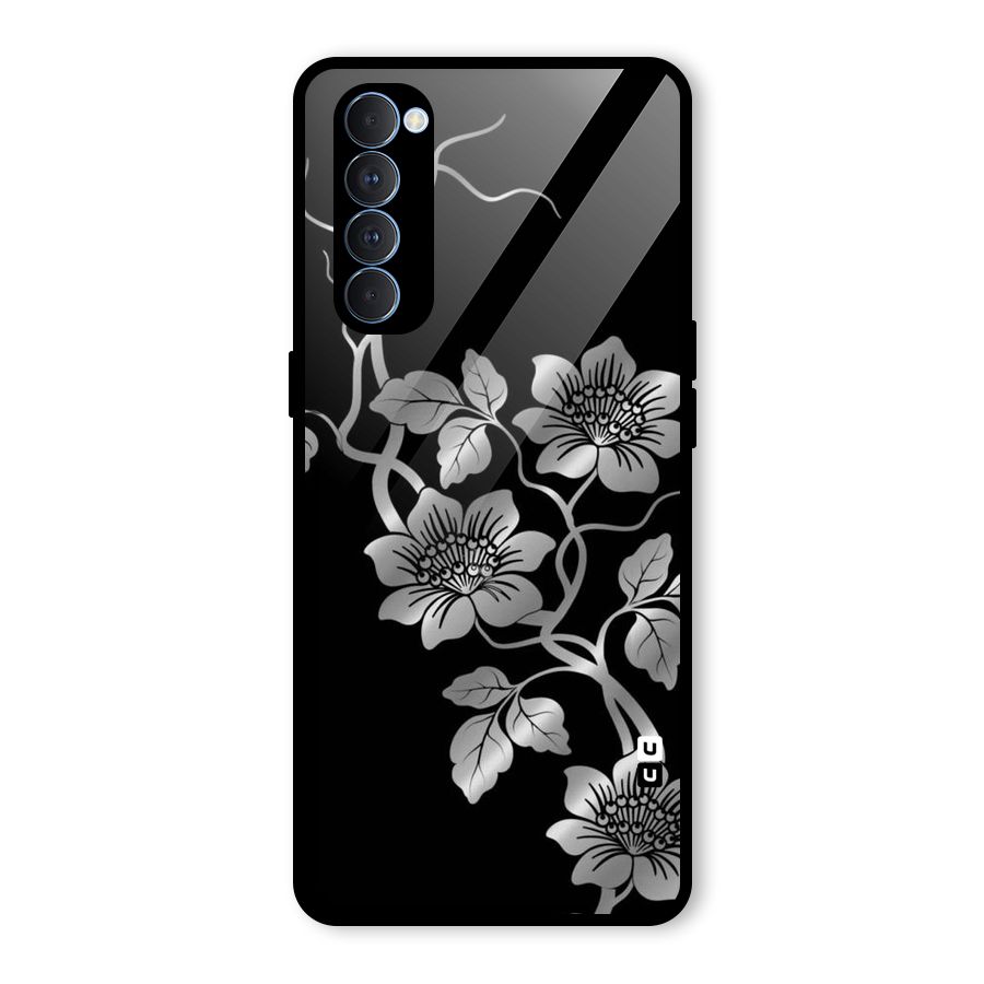 Silver Grey Flowers Glass Back Case for Oppo Reno4 Pro