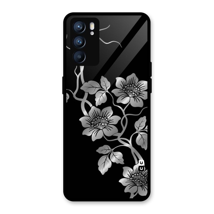 Silver Grey Flowers Glass Back Case for Oppo Reno6 5G