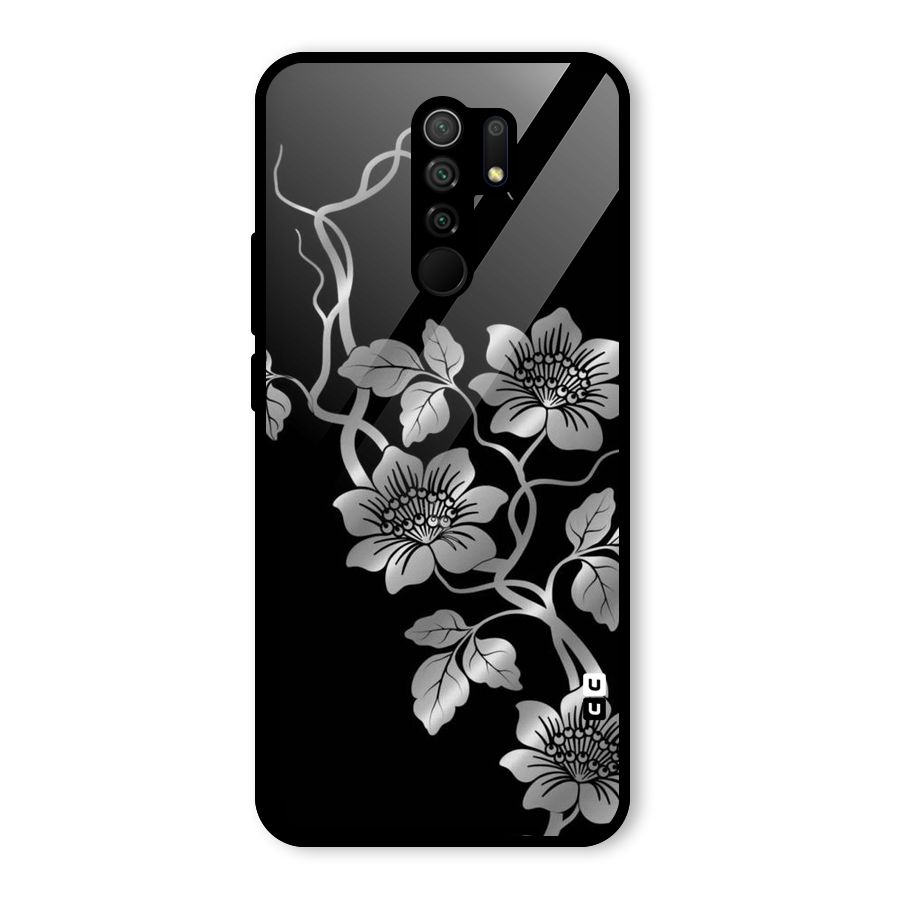 Silver Grey Flowers Glass Back Case for Poco M2