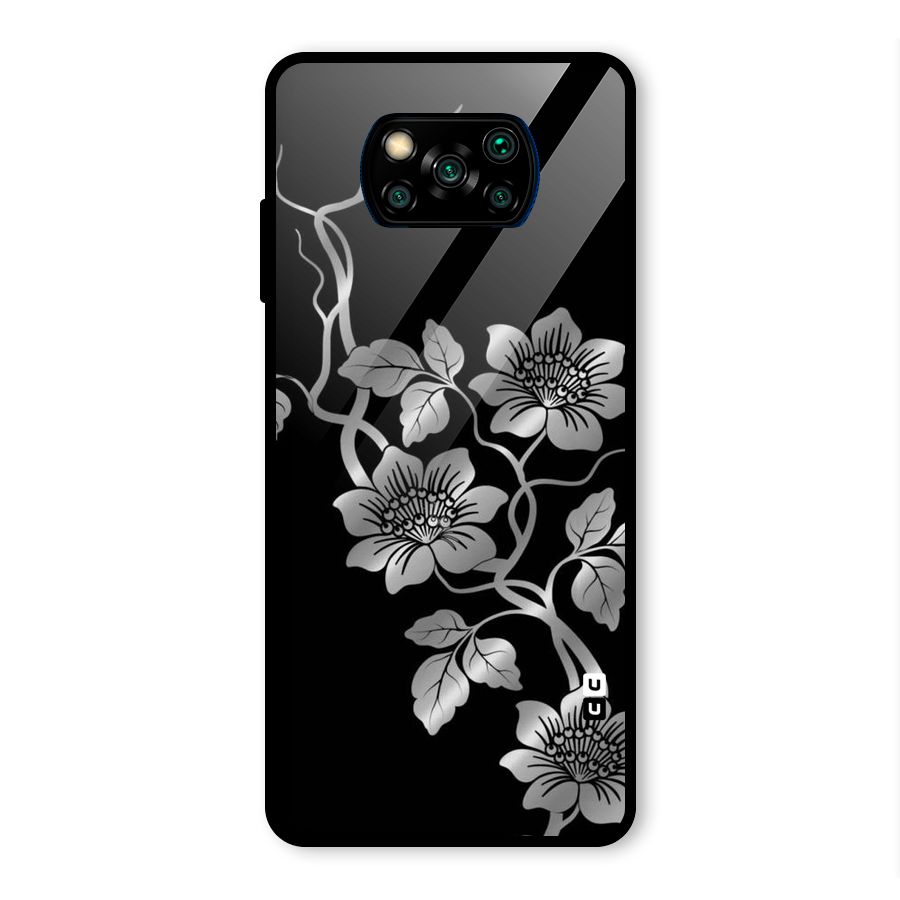 Silver Grey Flowers Glass Back Case for Poco X3 Pro