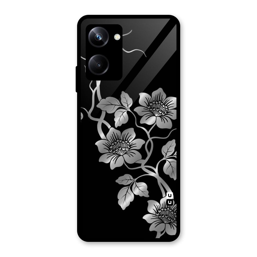 Silver Grey Flowers Glass Back Case for Realme 10 Pro