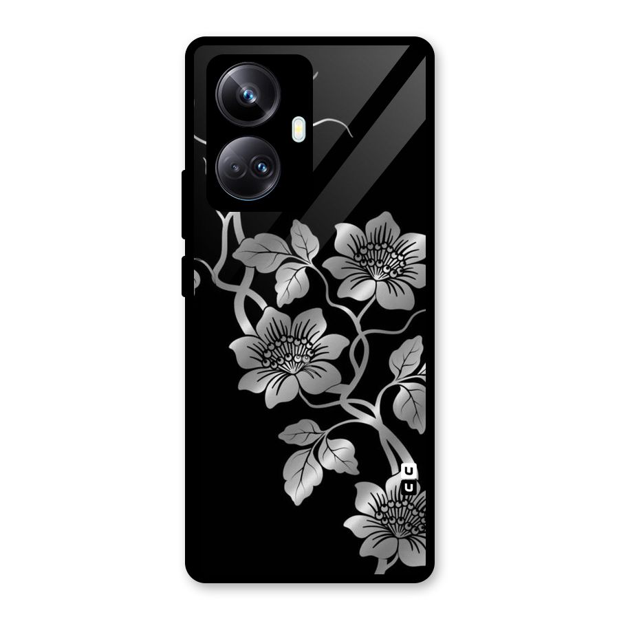 Silver Grey Flowers Glass Back Case for Realme 10 Pro Plus