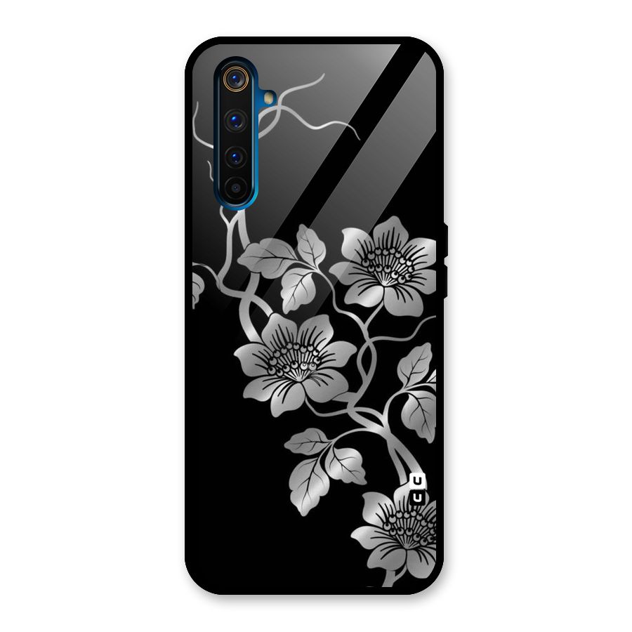 Silver Grey Flowers Glass Back Case for Realme 6 Pro