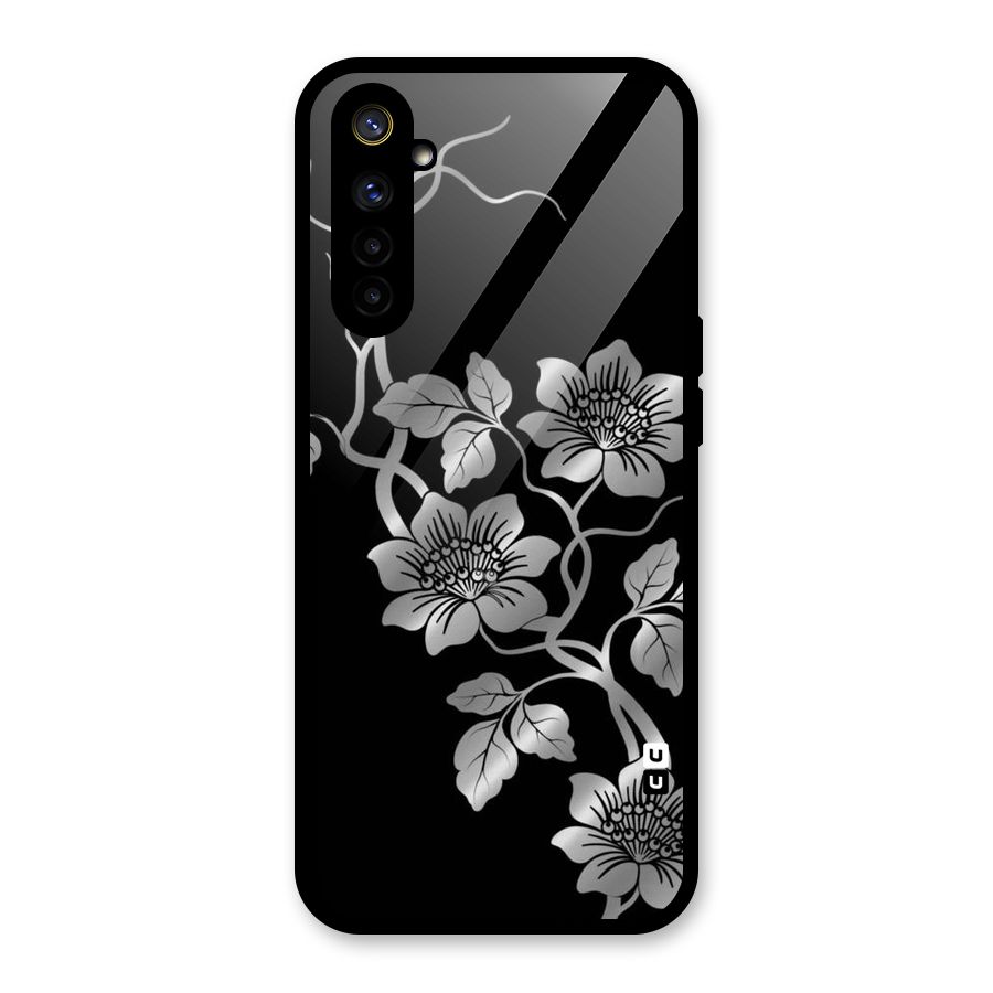 Silver Grey Flowers Glass Back Case for Realme 6i