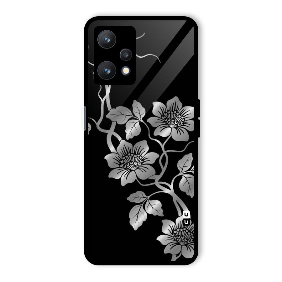 Silver Grey Flowers Glass Back Case for Realme 9 Pro 5G