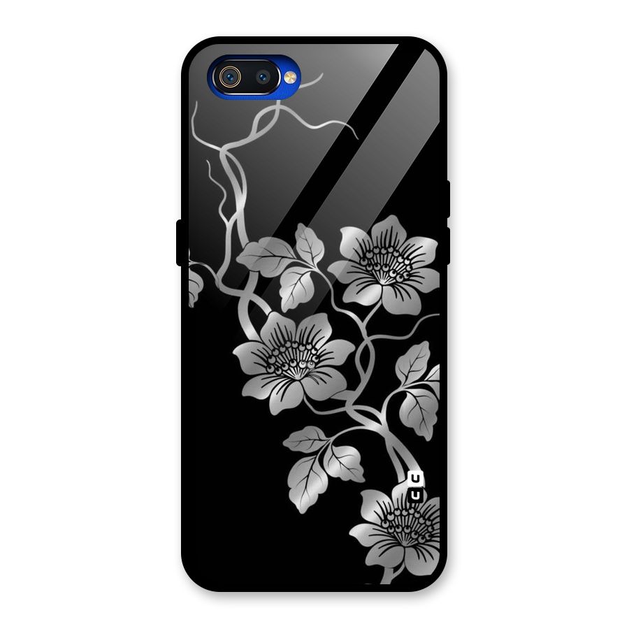 Silver Grey Flowers Glass Back Case for Realme C2
