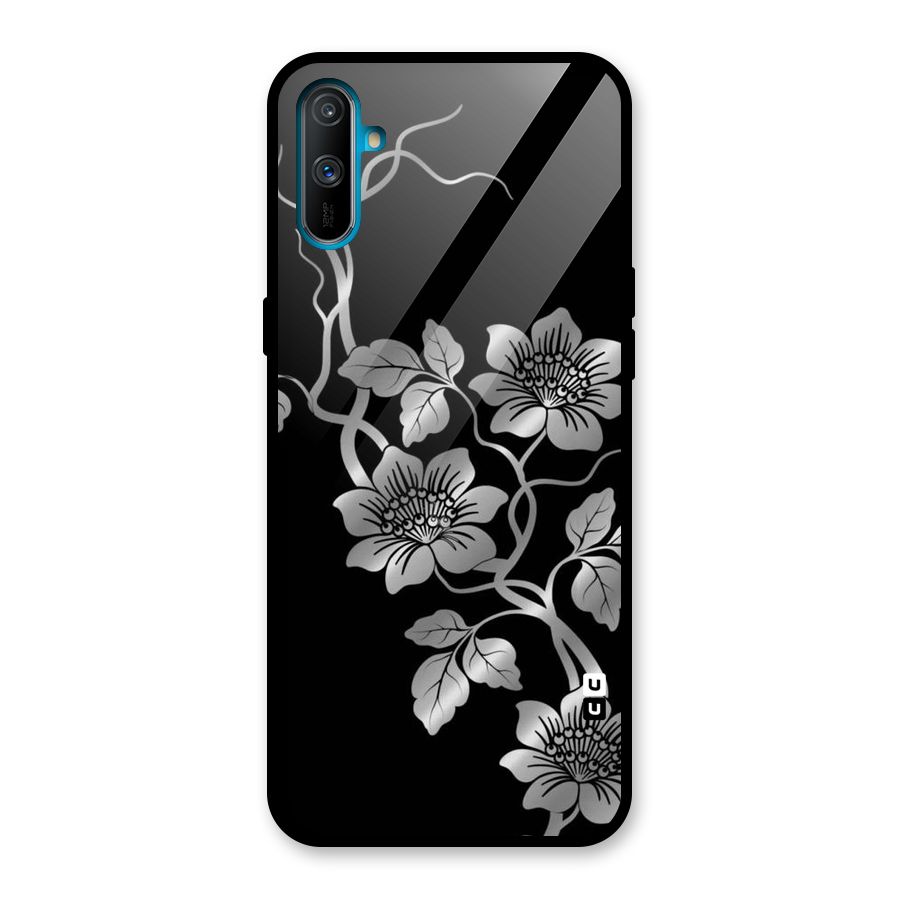 Silver Grey Flowers Glass Back Case for Realme C3