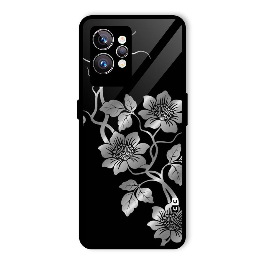 Silver Grey Flowers Glass Back Case for Realme GT2 Pro