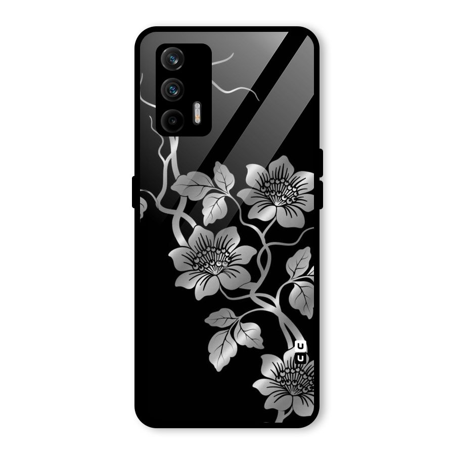 Silver Grey Flowers Glass Back Case for Realme GT 5G