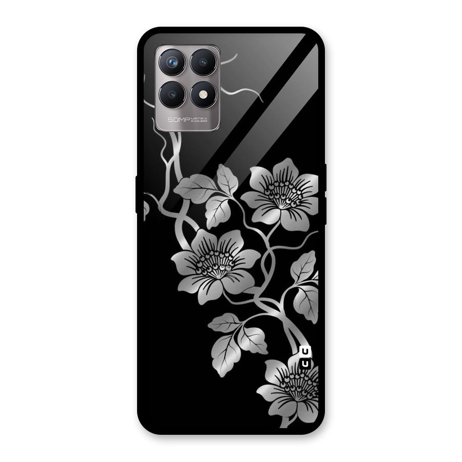 Silver Grey Flowers Glass Back Case for Realme Narzo 50