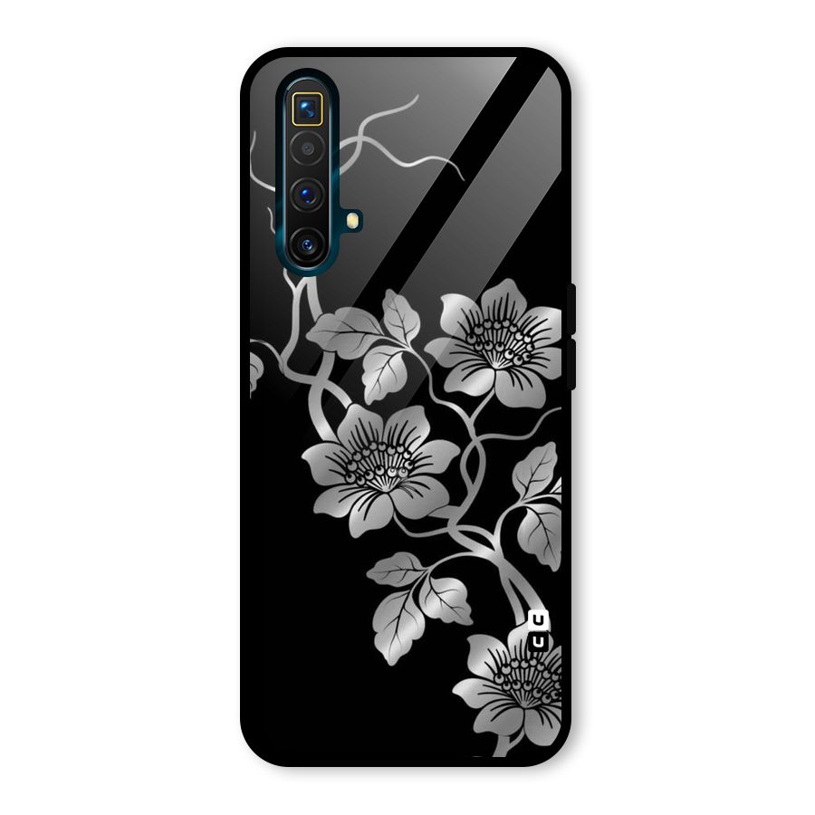 Silver Grey Flowers Glass Back Case for Realme X3 SuperZoom