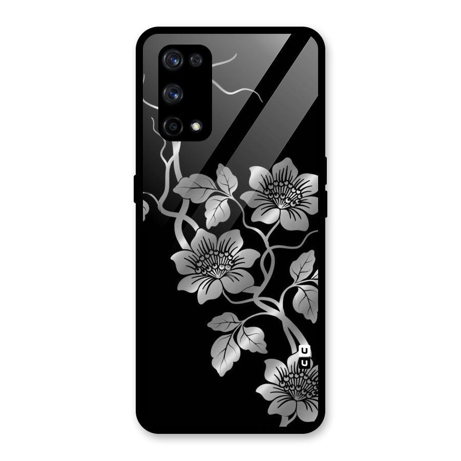 Silver Grey Flowers Glass Back Case for Realme X7 Pro