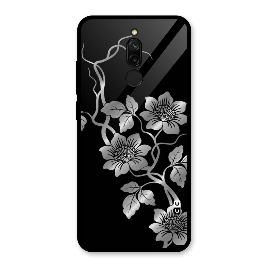 Silver Grey Flowers Glass Back Case for Redmi 8