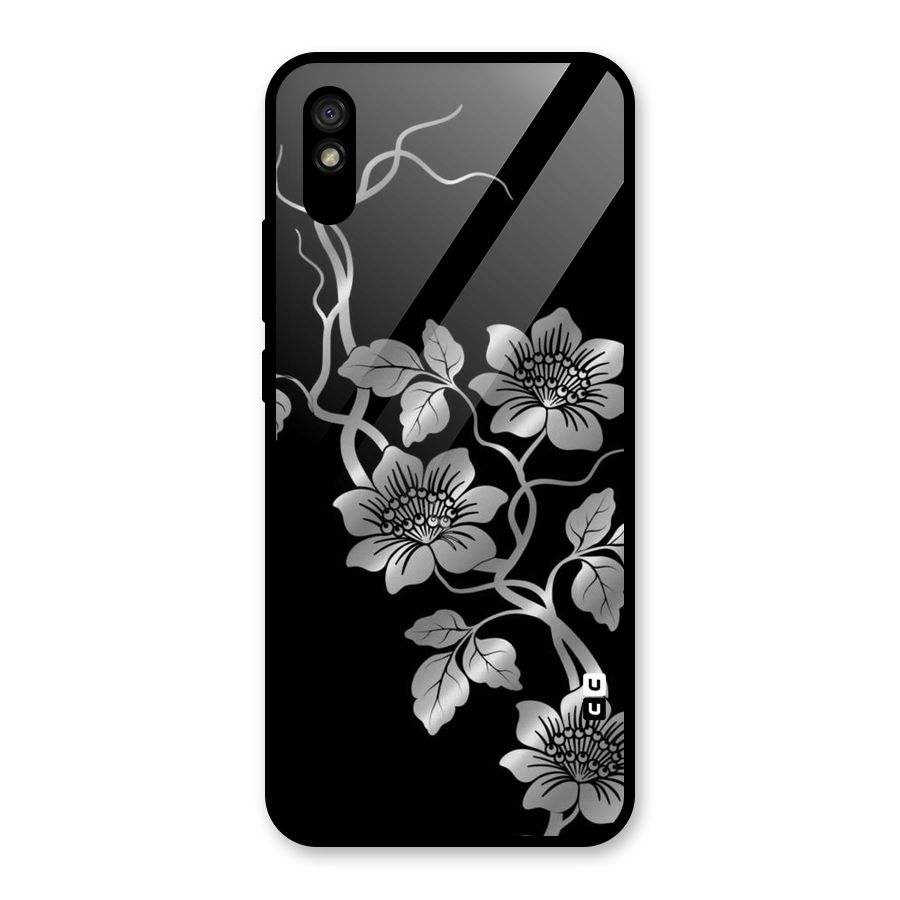 Silver Grey Flowers Glass Back Case for Redmi 9i