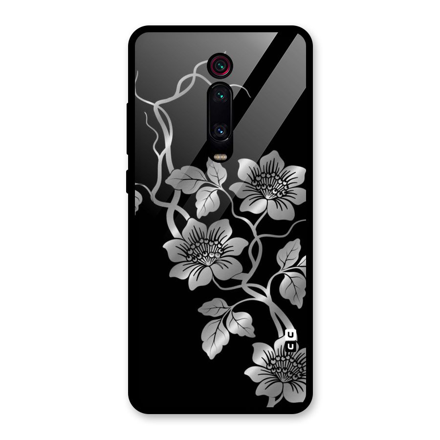 Silver Grey Flowers Glass Back Case for Redmi K20