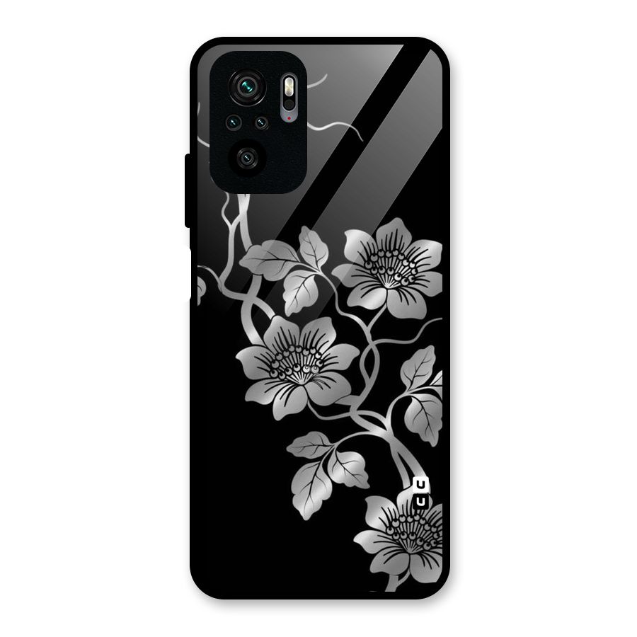 Silver Grey Flowers Glass Back Case for Redmi Note 10S