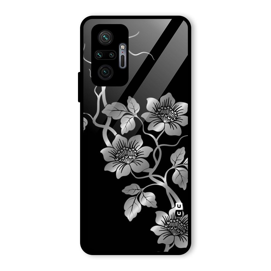 Silver Grey Flowers Glass Back Case for Redmi Note 10 Pro