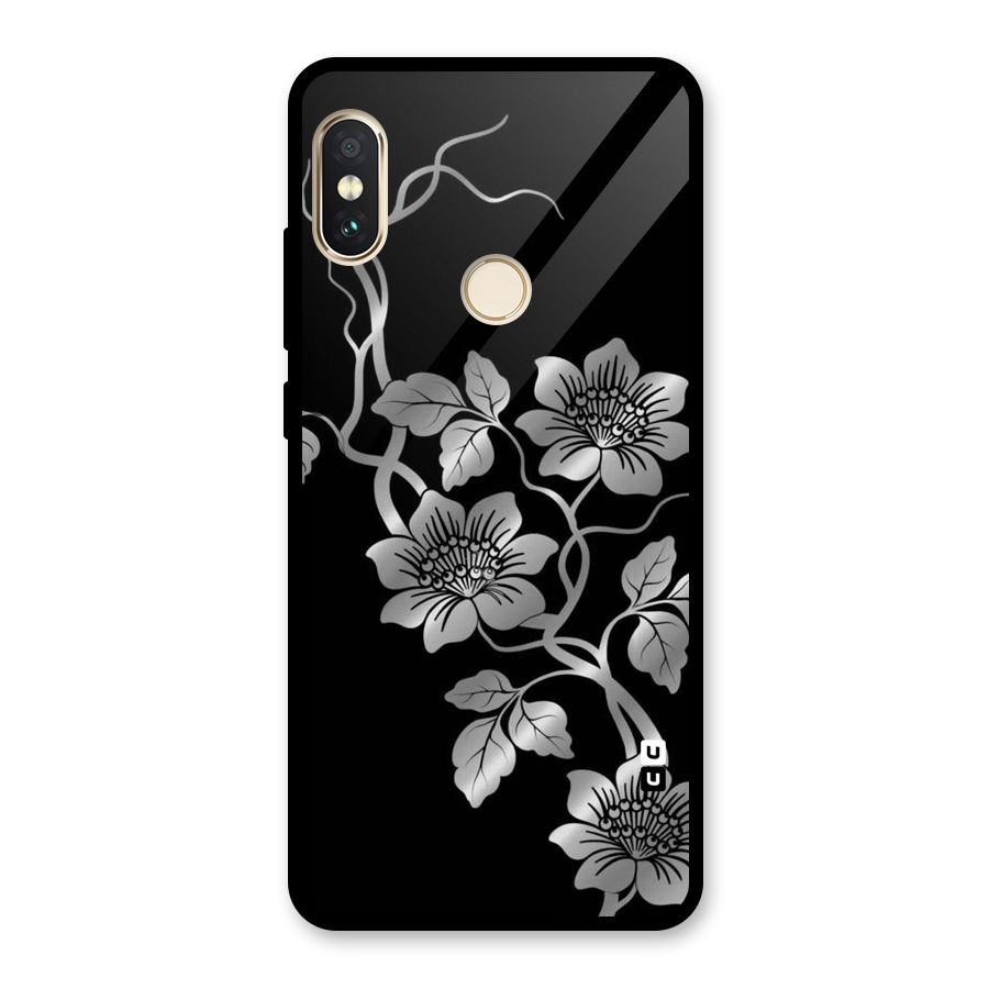 Silver Grey Flowers Glass Back Case for Redmi Note 5 Pro