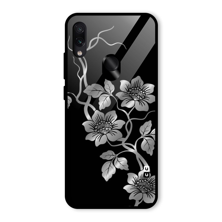 Silver Grey Flowers Glass Back Case for Redmi Note 7 Pro