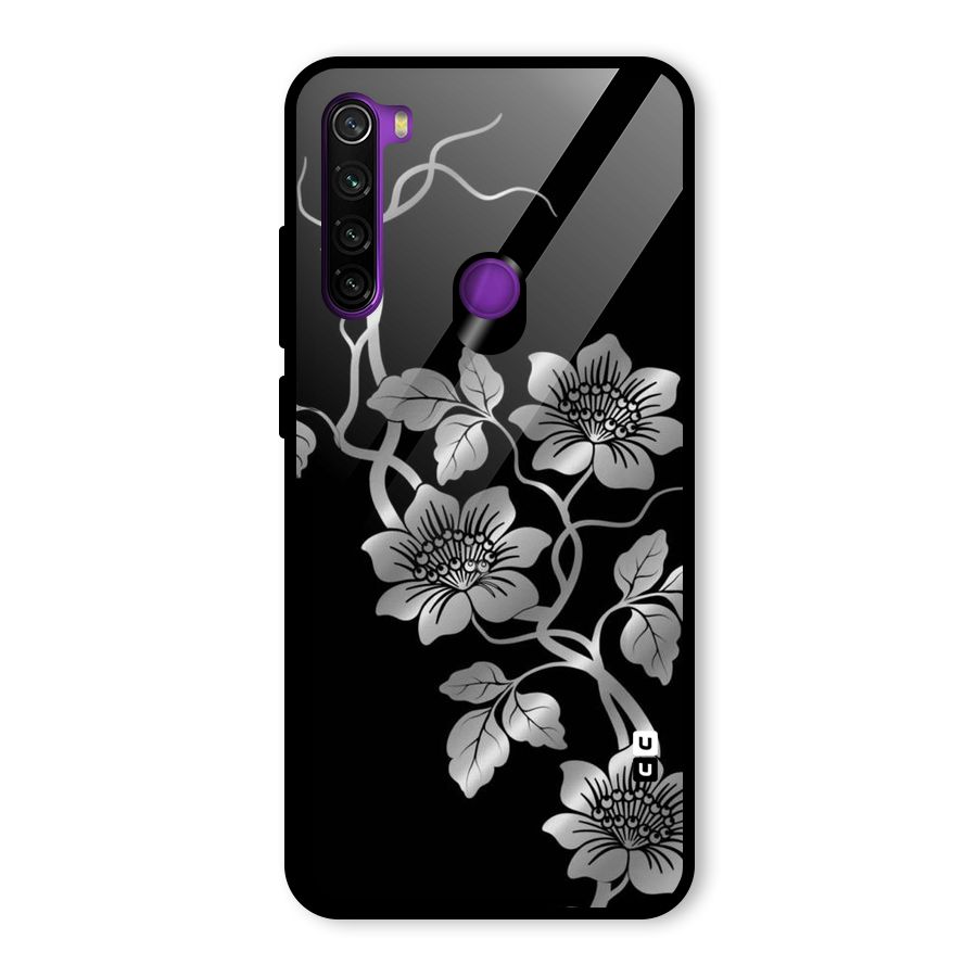 Silver Grey Flowers Glass Back Case for Redmi Note 8