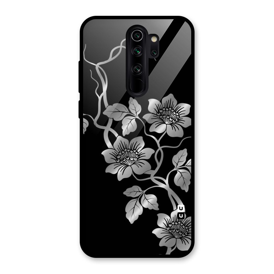 Silver Grey Flowers Glass Back Case for Redmi Note 8 Pro