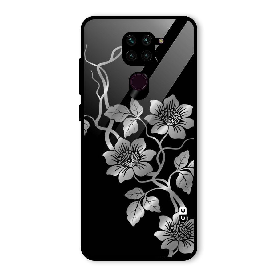 Silver Grey Flowers Glass Back Case for Redmi Note 9