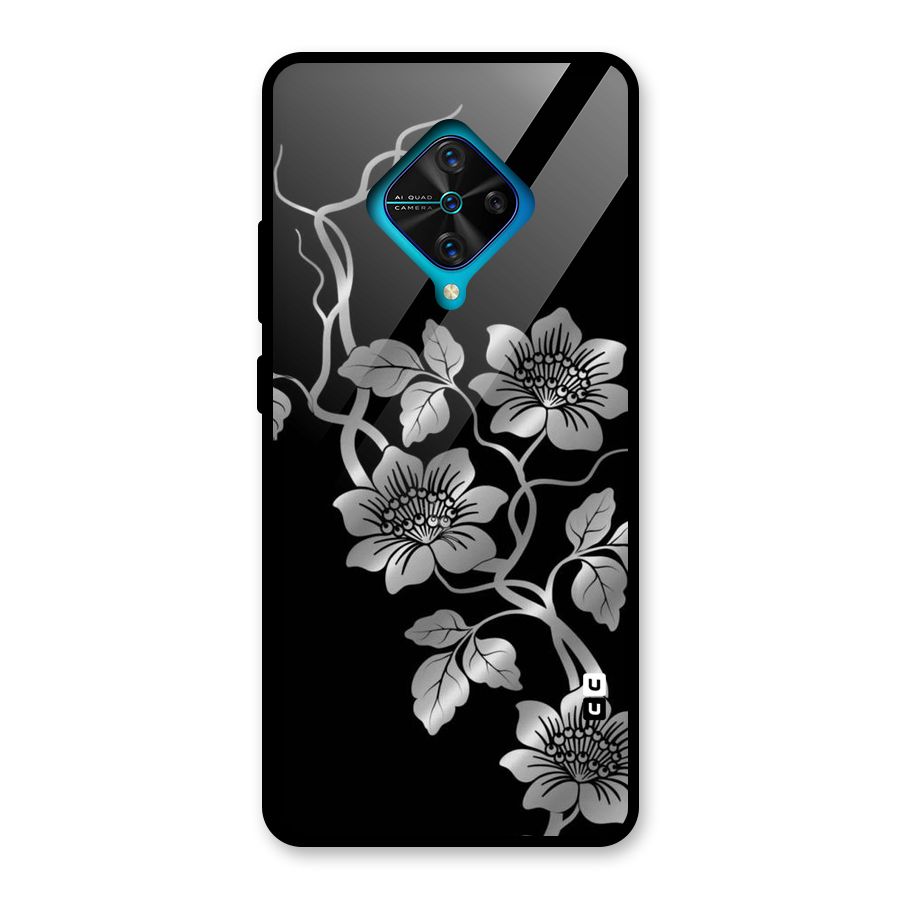 Silver Grey Flowers Glass Back Case for Vivo S1 Pro