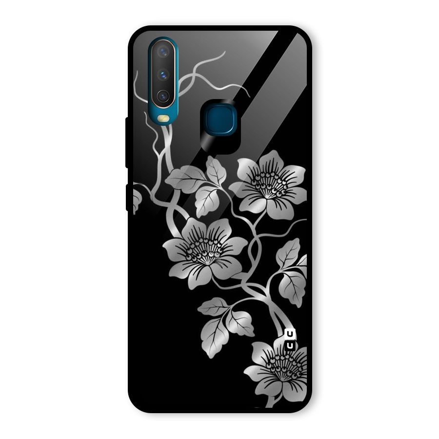 Silver Grey Flowers Glass Back Case for Vivo U10