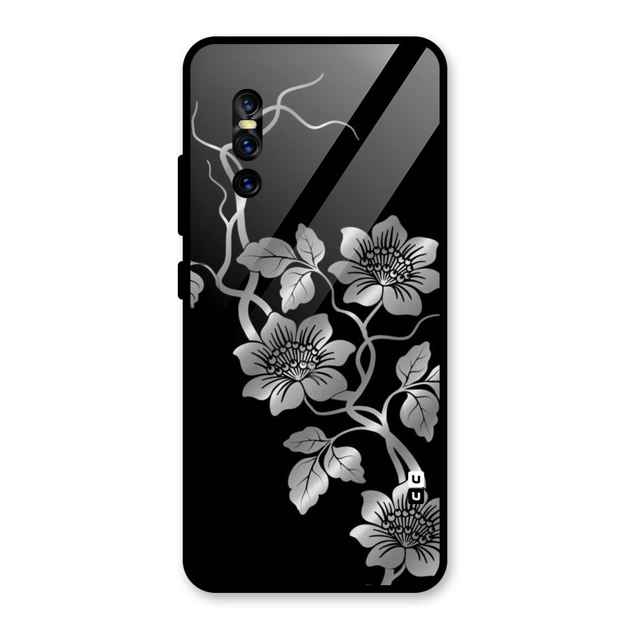 Silver Grey Flowers Glass Back Case for Vivo V15 Pro