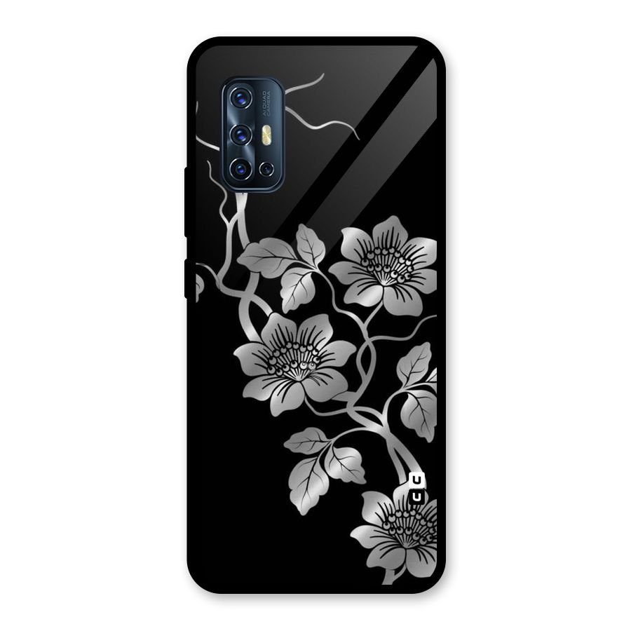 Silver Grey Flowers Glass Back Case for Vivo V17