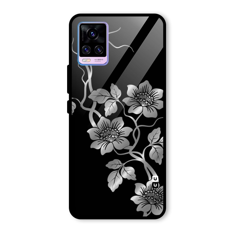 Silver Grey Flowers Glass Back Case for Vivo V20 Pro
