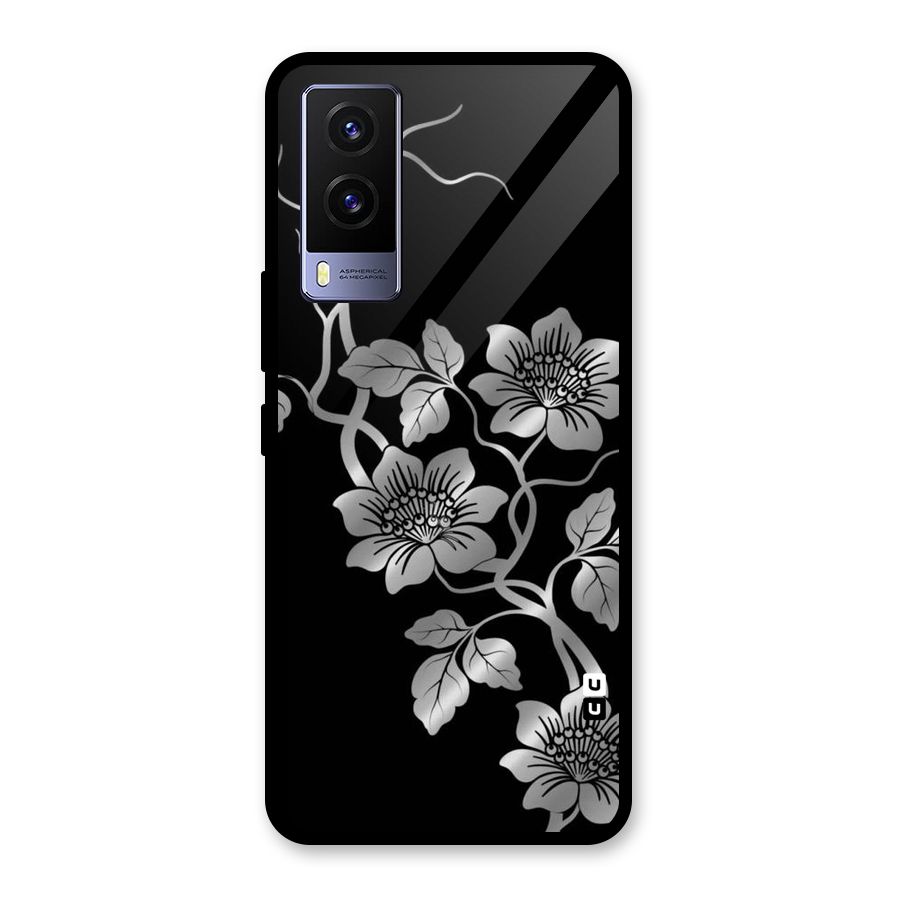 Silver Grey Flowers Glass Back Case for Vivo V21e 5G