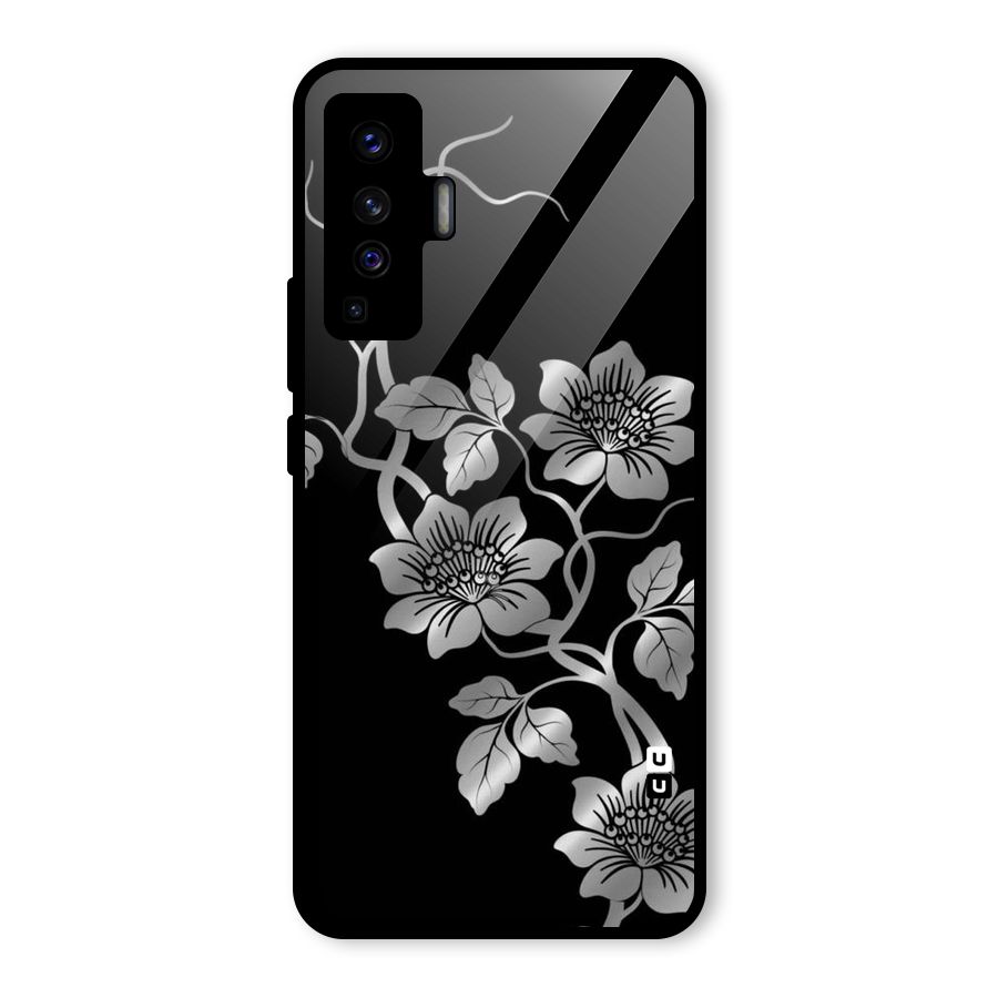Silver Grey Flowers Glass Back Case for Vivo X50