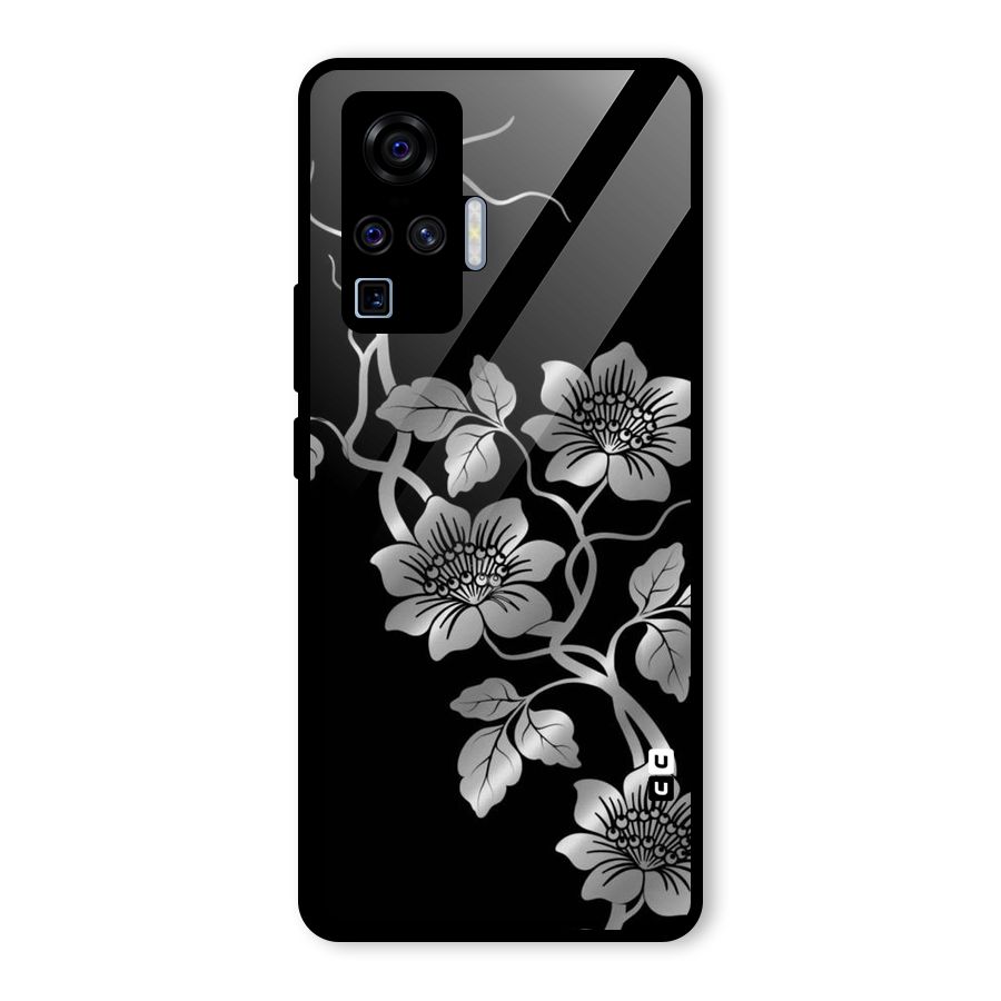 Silver Grey Flowers Glass Back Case for Vivo X50 Pro