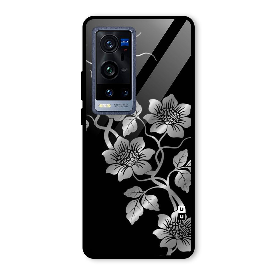 Silver Grey Flowers Glass Back Case for Vivo X60 Pro Plus