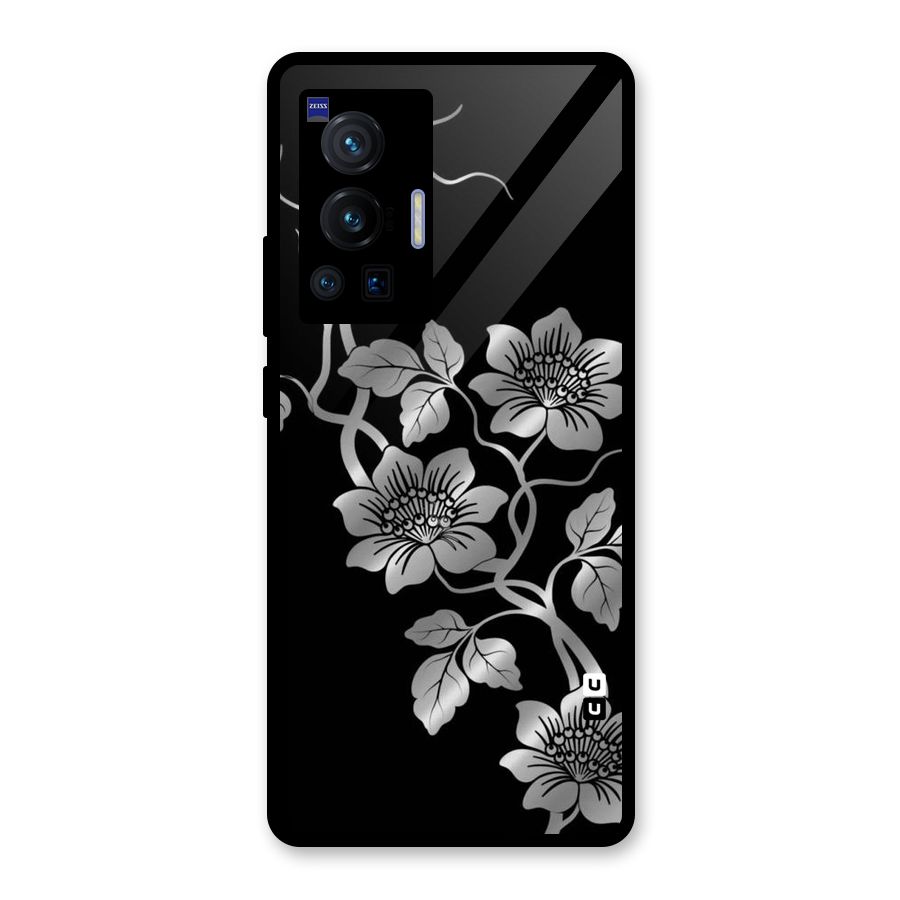 Silver Grey Flowers Glass Back Case for Vivo X70 Pro