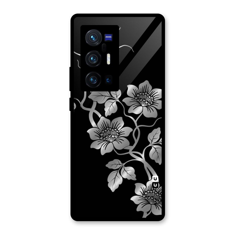 Silver Grey Flowers Glass Back Case for Vivo X70 Pro Plus