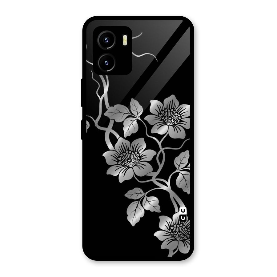 Silver Grey Flowers Glass Back Case for Vivo Y15s