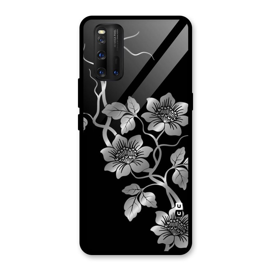Silver Grey Flowers Glass Back Case for Vivo iQOO 3