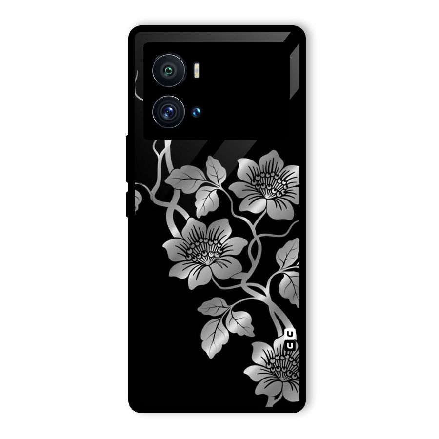 Silver Grey Flowers Glass Back Case for Vivo iQOO 9 Pro